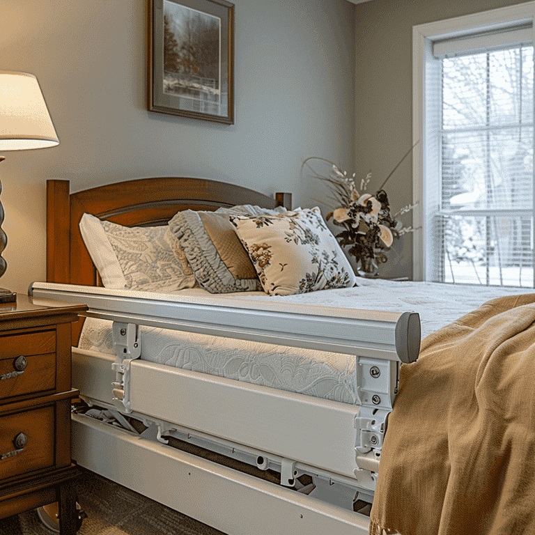 Assortment of bed rail accessories enhancing comfort and functionality